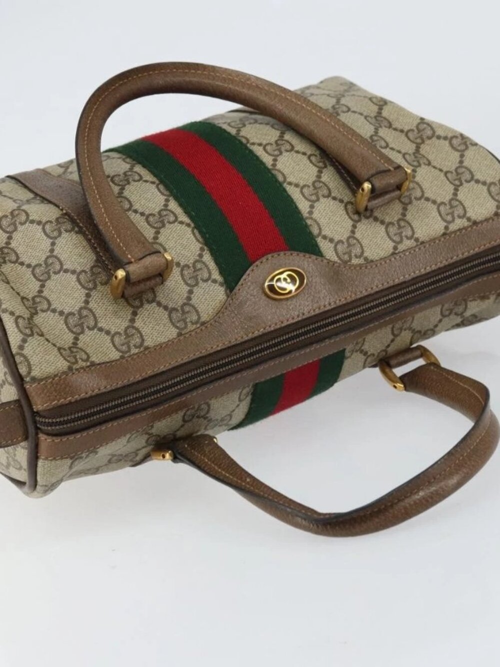 GUCCI GG Supreme Web Sherry Line Boston Bag PVC Beige Gold 40 02 006 Auth gh1505 - Picture 7 of 16